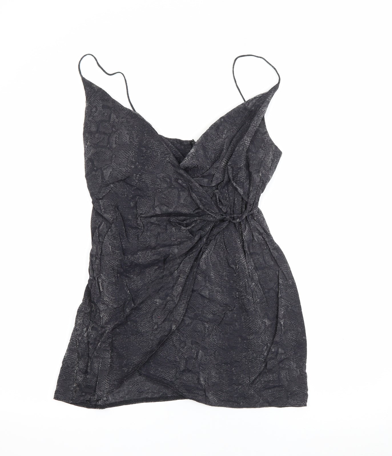 Topshop Womens Grey Animal Print Viscose Wrap Dress  Size 4  V-Neck Zip