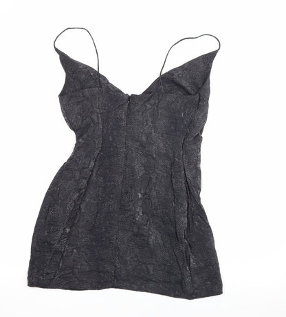 Topshop Womens Grey Animal Print Viscose Wrap Dress  Size 4  V-Neck Zip