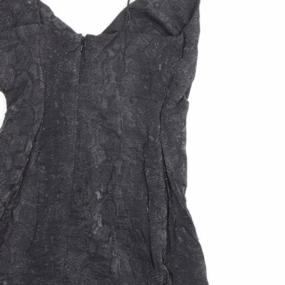 Topshop Womens Grey Animal Print Viscose Wrap Dress  Size 4  V-Neck Zip