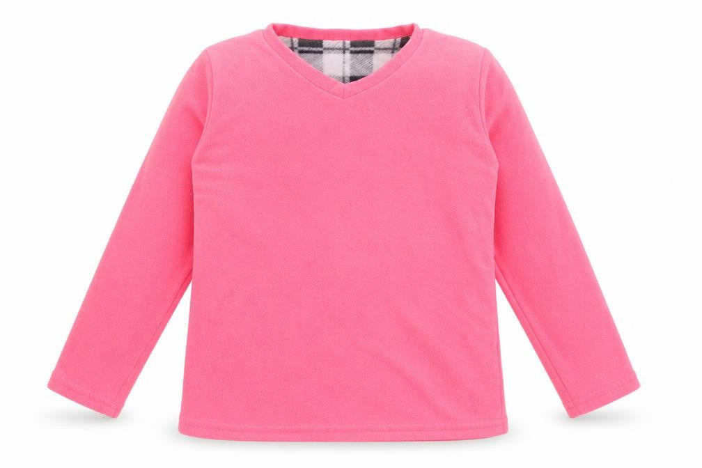 Front view of Primark girls’ pink v-neck polyester jumper, size 9-10, years