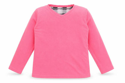Front view of Primark girls’ pink v-neck polyester jumper, size 9-10, years