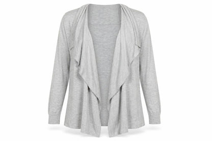 Front view of Marks & Spencer women’s grey v-neck viscose cardigan jumper, size M
