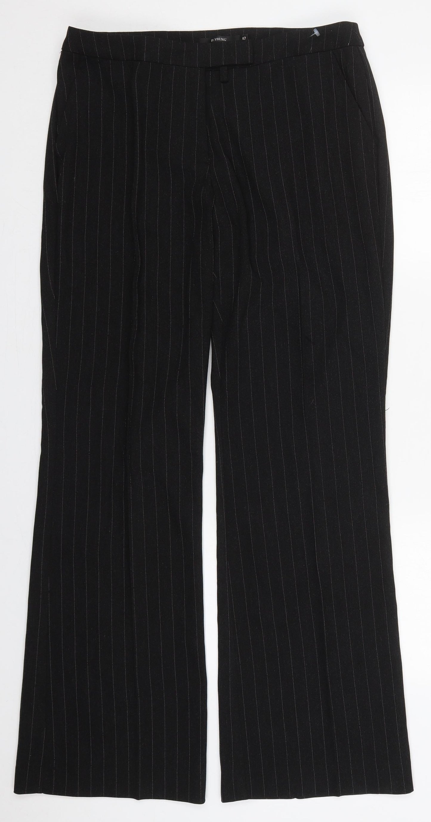 b.young Womens Black Striped Polyester Trousers  Size 14 L32 in Regular Hook & Eye
