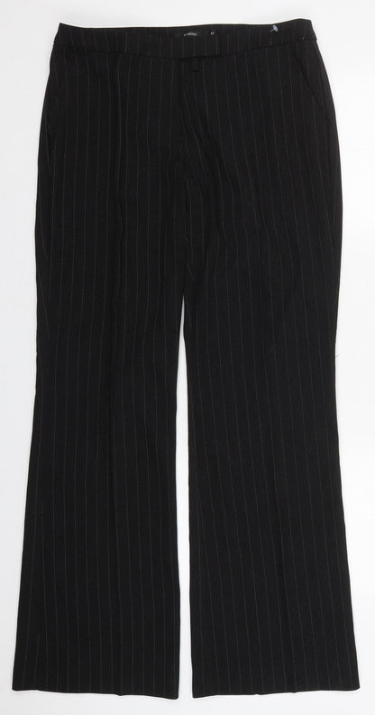 b.young Womens Black Striped Polyester Trousers  Size 14 L32 in Regular Hook & Eye
