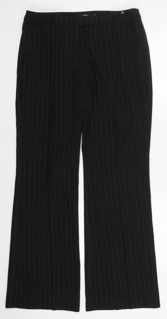 b.young Womens Black Striped Polyester Trousers  Size 14 L32 in Regular Hook & Eye