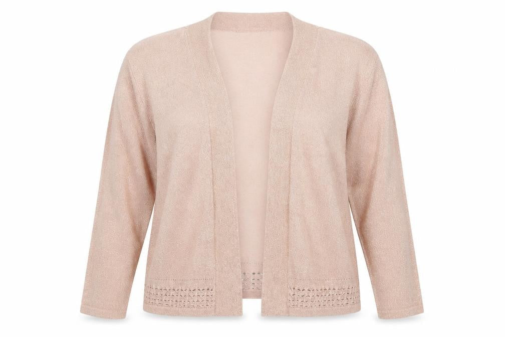 Front view of Marks & Spencer women’s pink v-neck viscose cardigan jumper, size UK 14