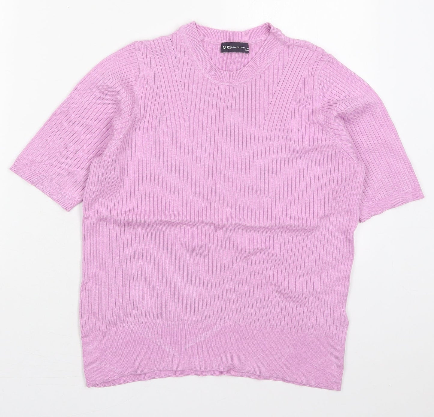 Marks and Spencer Womens Pink Crew Neck  Viscose Pullover Jumper Size 14