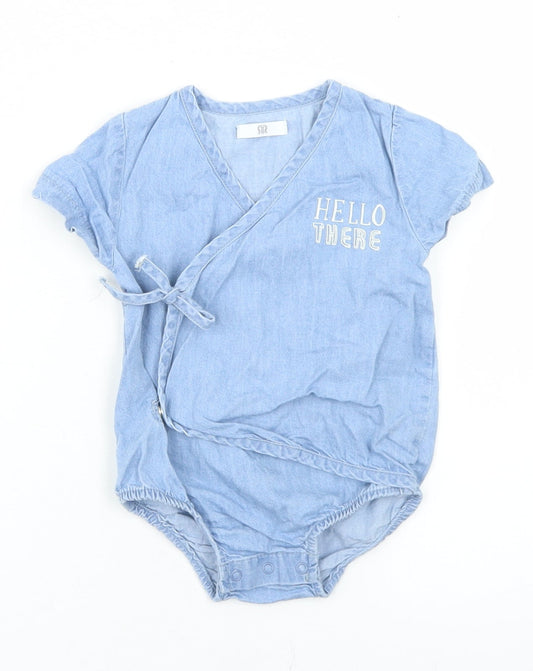 La Redoute Girls Blue  Cotton Babygrow One-Piece Size 0-3 Months  Tie