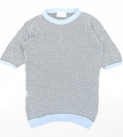 Savida Womens Blue Polka Dot Viscose Basic T-Shirt Size M Round Neck