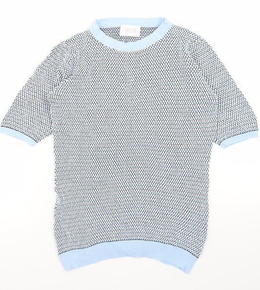 Savida Womens Blue Polka Dot Viscose Basic T-Shirt Size M Round Neck