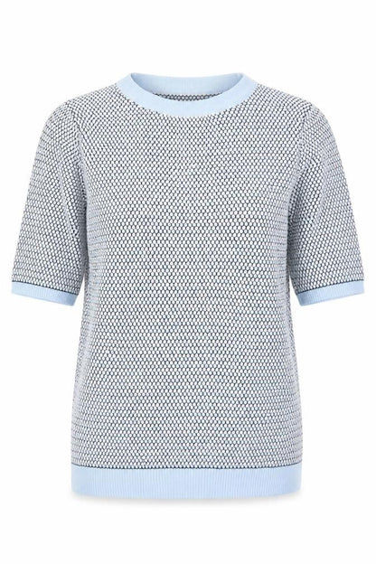 Savida Womens Blue Polka Dot Viscose Basic T-Shirt Size M Round Neck