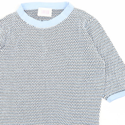 Savida Womens Blue Polka Dot Viscose Basic T-Shirt Size M Round Neck