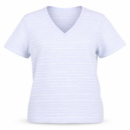 Front view of Marks & Spencer women’s purple polka dot cotton basic t-shirt, size UK 6, v-neck