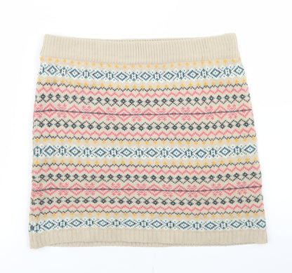 Atmosphere Womens Beige Fair Isle Acrylic A-Line Skirt Size 12