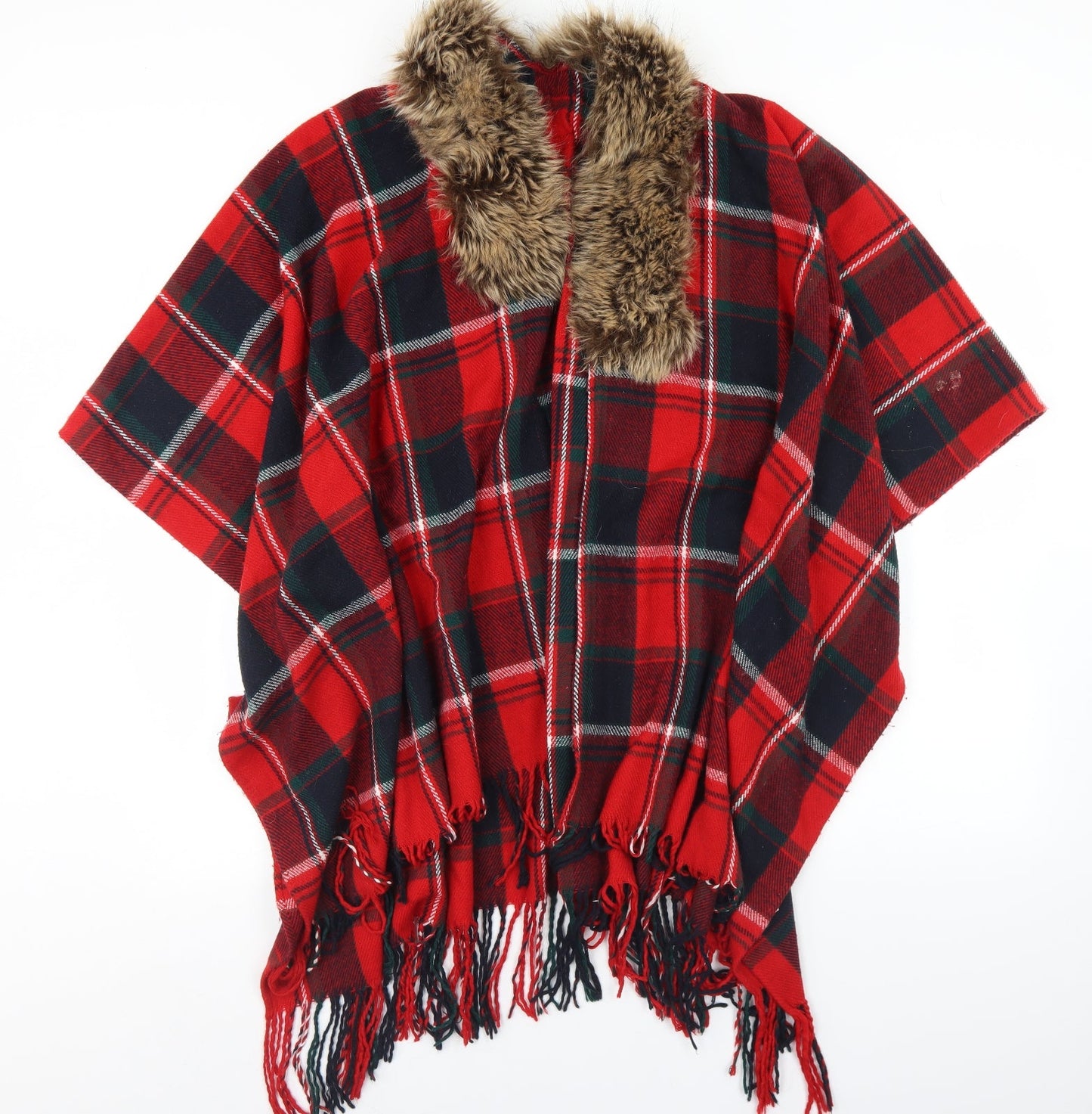 Preworn Womens Red Plaid Acrylic  Shawl/Wrap