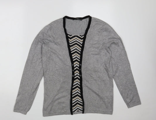 Love Knitwear Womens Grey Square Neck Geometric Viscose Pullover Jumper Size 12