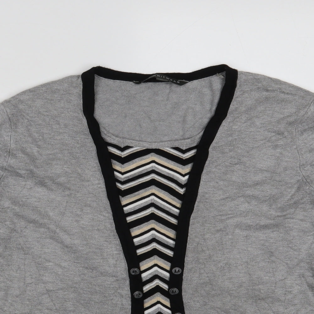 Love Knitwear Womens Grey Square Neck Geometric Viscose Pullover Jumper Size 12