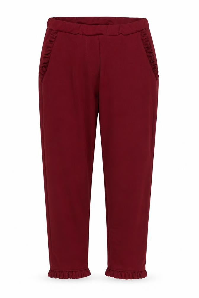 Front view of Missi women’s red polyester cropped trousers, size UK 14, 24-inch leg regular