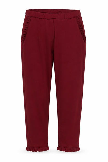 Front view of Missi women’s red polyester cropped trousers, size UK 14, 24-inch leg regular
