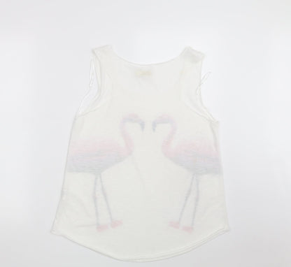 QED London Womens White Animal Print Polyester Basic Blouse Size M Round Neck - Flamingo