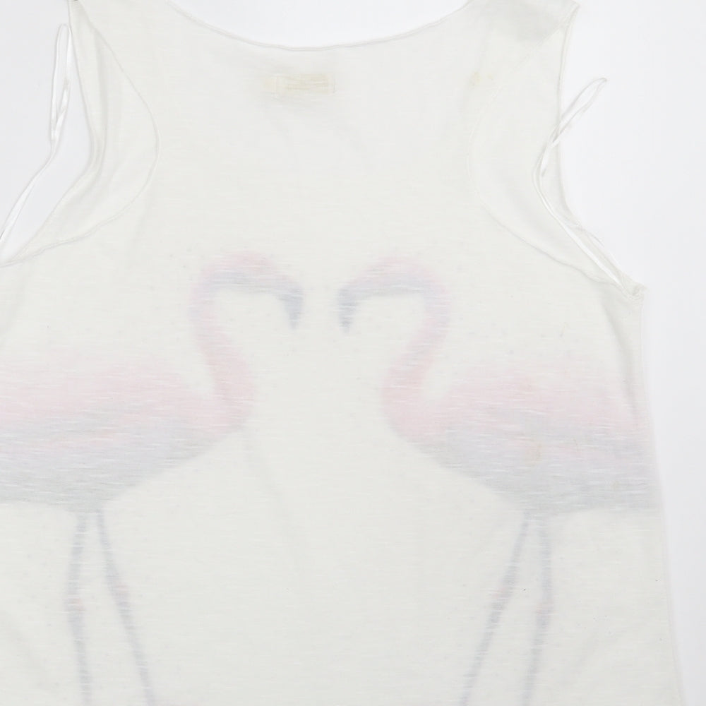 QED London Womens White Animal Print Polyester Basic Blouse Size M Round Neck - Flamingo