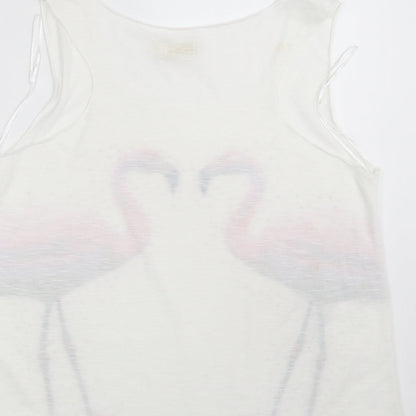 QED London Womens White Animal Print Polyester Basic Blouse Size M Round Neck - Flamingo