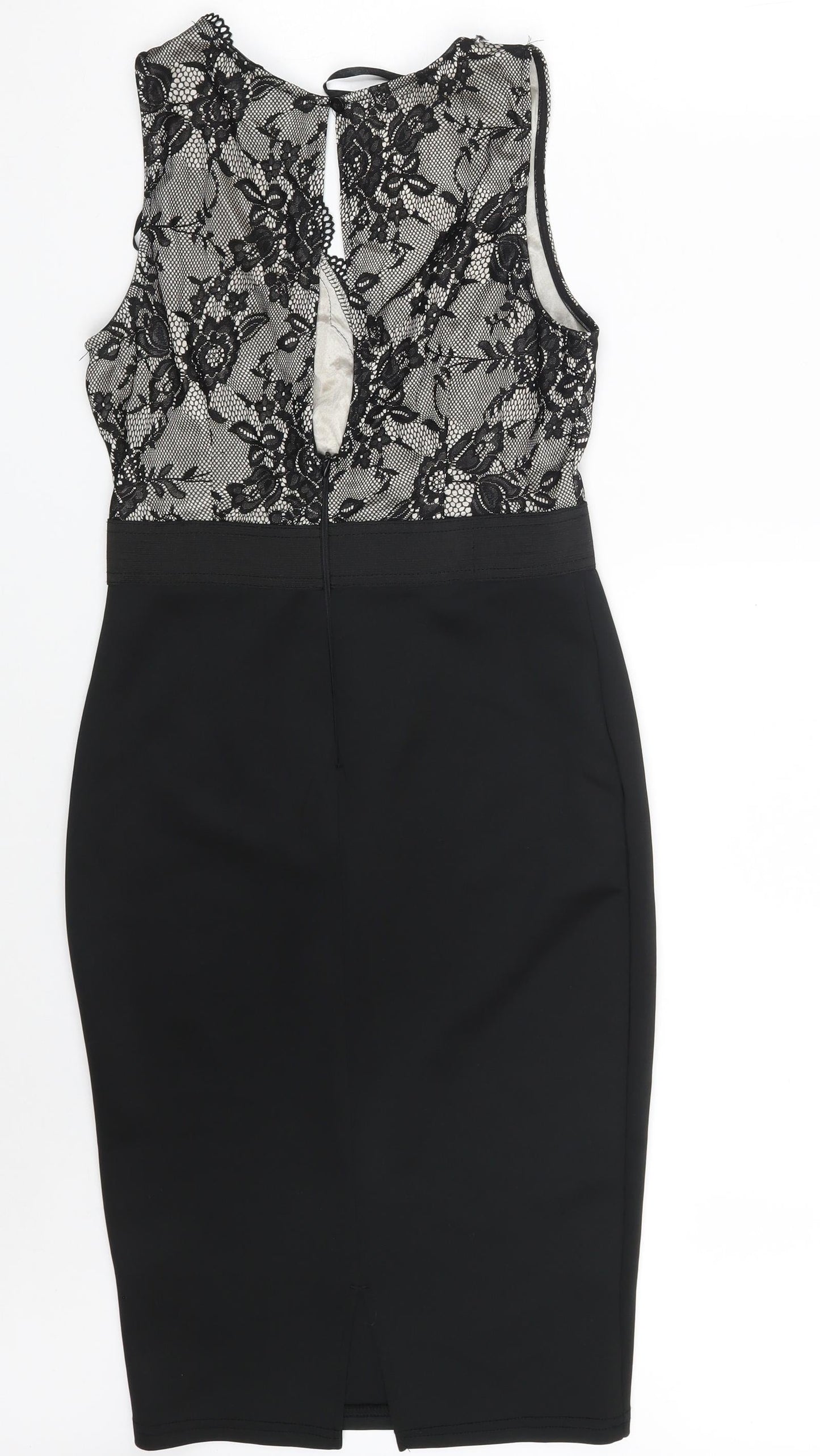 AX Paris Womens Black Floral Polyester Bodycon  Size 10  V-Neck Zip