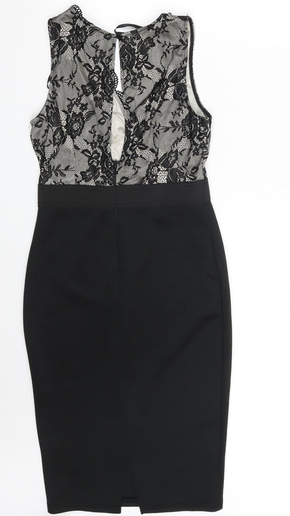 AX Paris Womens Black Floral Polyester Bodycon  Size 10  V-Neck Zip