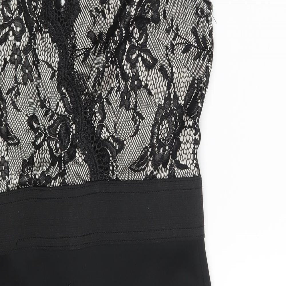 AX Paris Womens Black Floral Polyester Bodycon  Size 10  V-Neck Zip