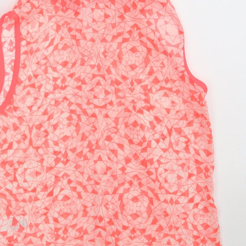 Brand and care label for BHS girls’ pink geometric polyester basic button-up, size 10-11, years collared button