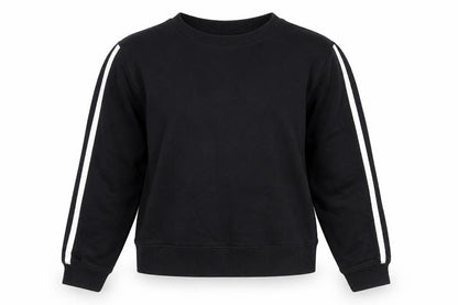 Front view of ASOS women’s black cotton pullover sweatshirt, size UK 8, pullover