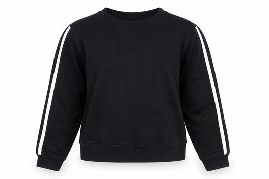 Front view of ASOS women’s black cotton pullover sweatshirt, size UK 8, pullover