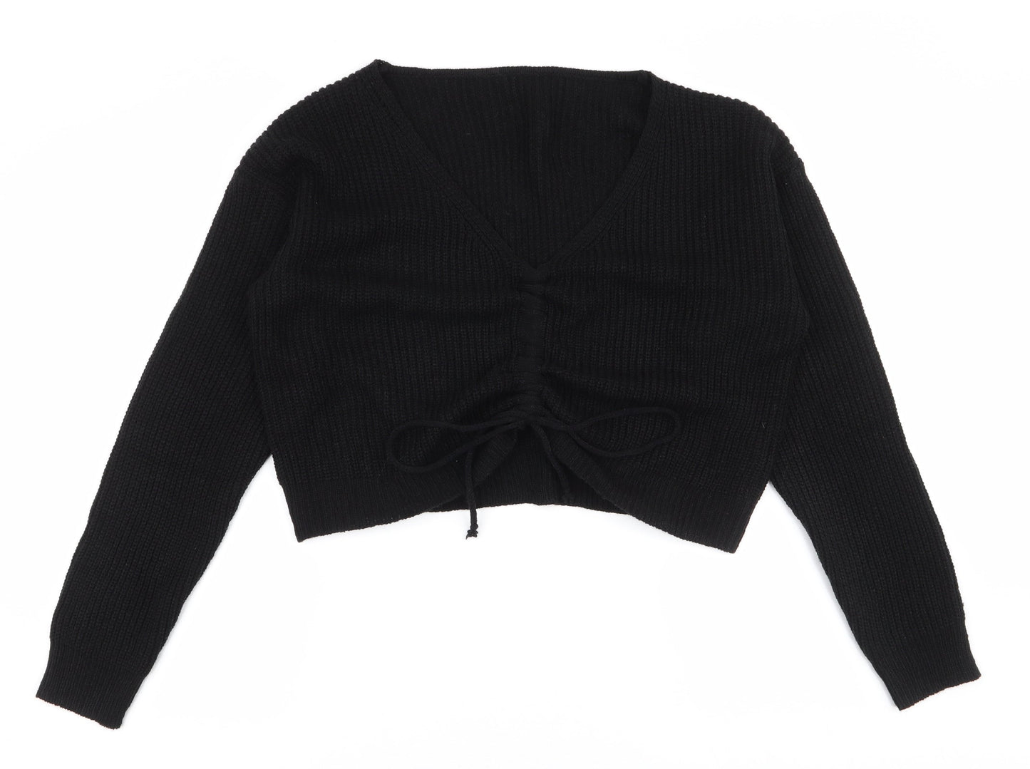 SheIn Womens Black V-Neck  Acrylic Pullover Jumper Size M