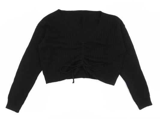 SheIn Womens Black V-Neck  Acrylic Pullover Jumper Size M