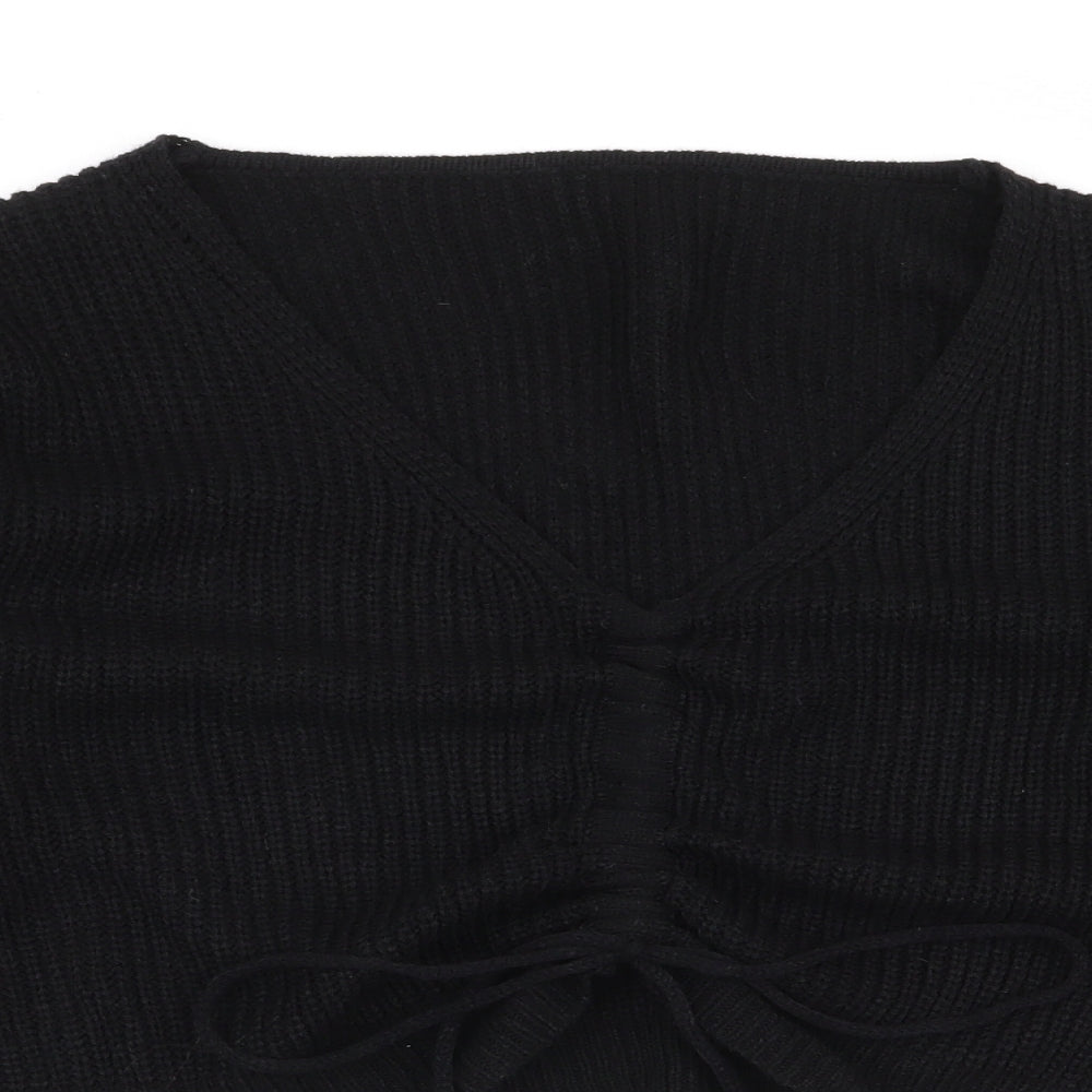 SheIn Womens Black V-Neck  Acrylic Pullover Jumper Size M