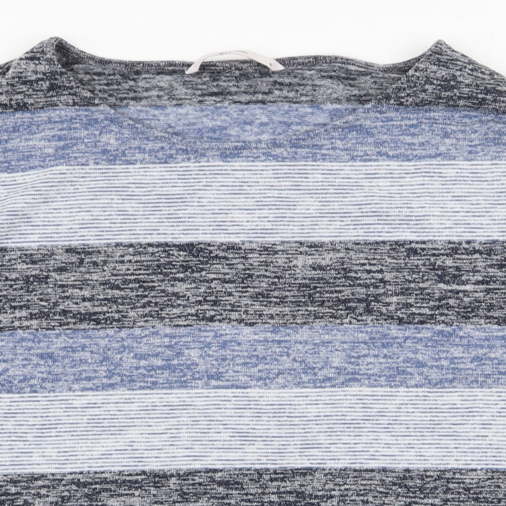 TU Womens Blue Round Neck Striped Polyester Pullover Jumper Size 10