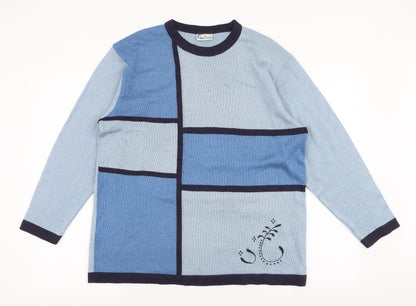 Additional front view of Quime women’s blue round neck striped wool jumper, size UK 16