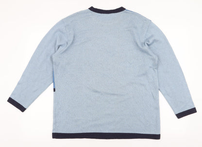 Back view of Quime women’s blue round neck striped wool jumper, size UK 16