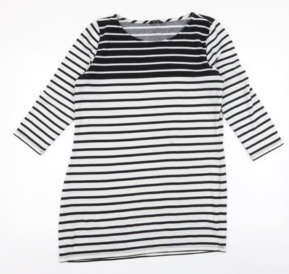 F&F Womens White Round Neck Striped Polyester Pullover Jumper Size 12