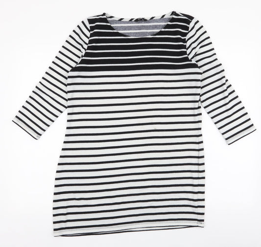 F&F Womens White Round Neck Striped Polyester Pullover Jumper Size 12