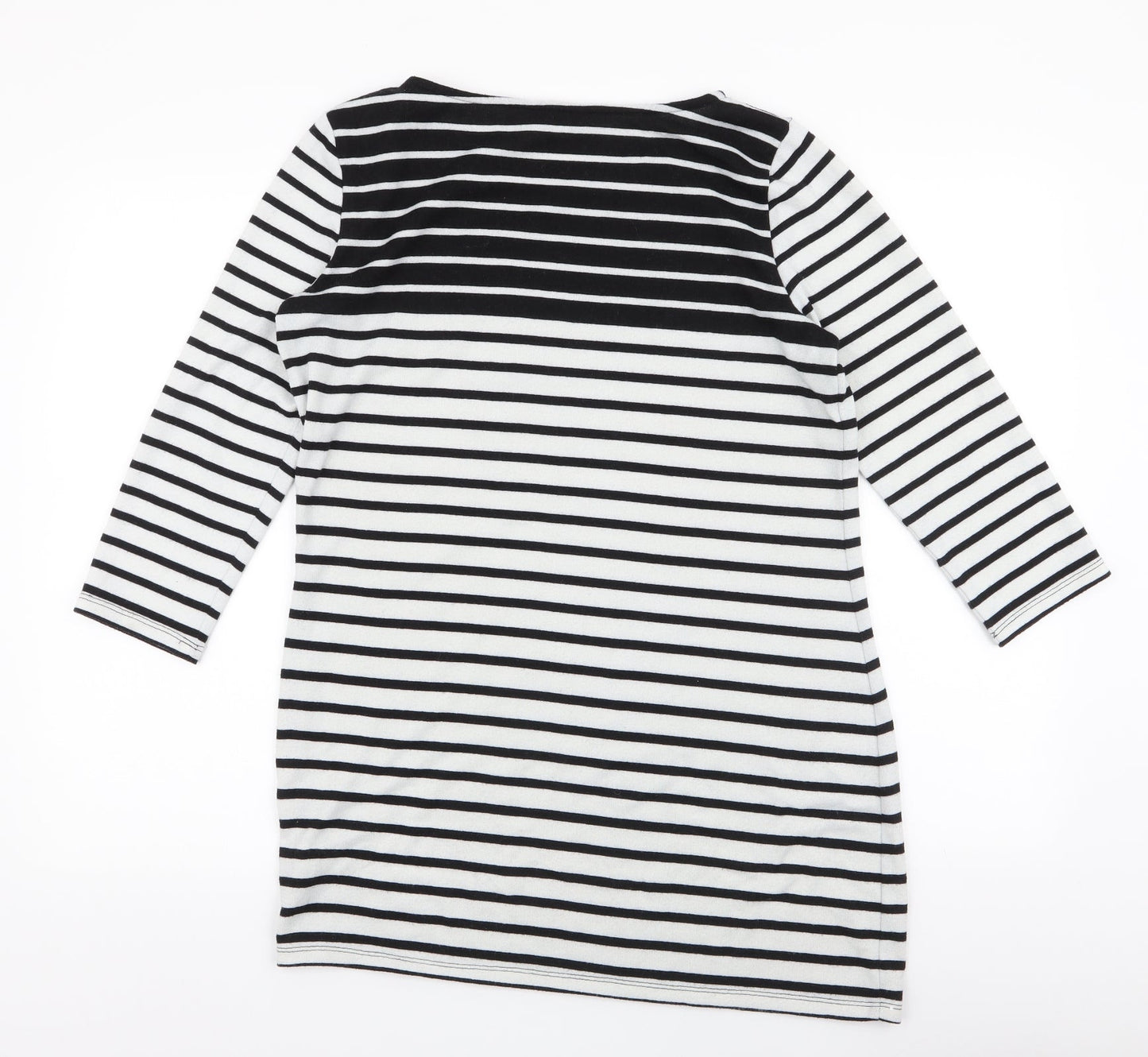 F&F Womens White Round Neck Striped Polyester Pullover Jumper Size 12