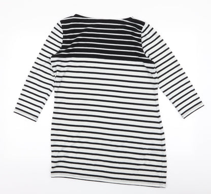 F&F Womens White Round Neck Striped Polyester Pullover Jumper Size 12