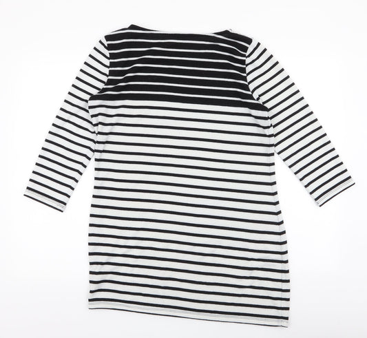 F&F Womens White Round Neck Striped Polyester Pullover Jumper Size 12