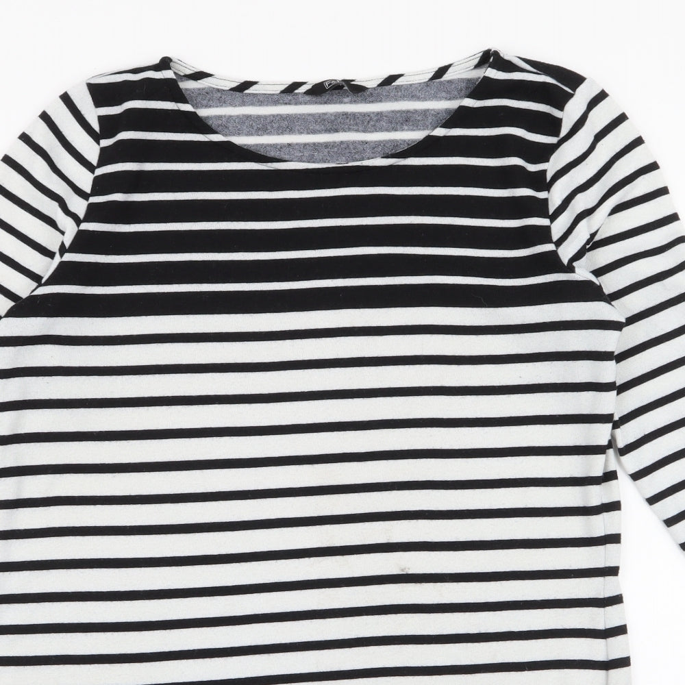 F&F Womens White Round Neck Striped Polyester Pullover Jumper Size 12