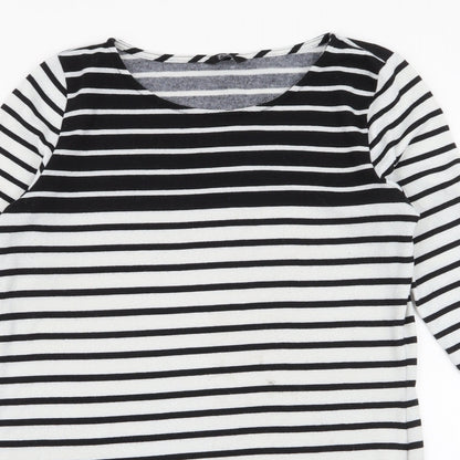 F&F Womens White Round Neck Striped Polyester Pullover Jumper Size 12