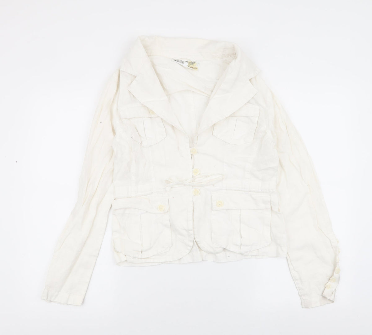 Additional front view of E Studios women’s ivory jacket, size M, button