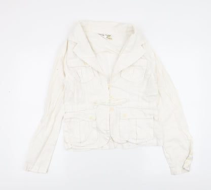 Additional front view of E Studios women’s ivory jacket, size M, button
