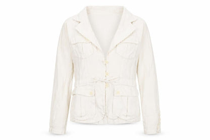 Front view of E Studios women’s ivory jacket, size M, button