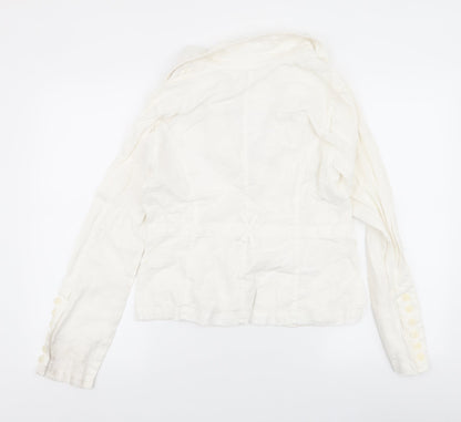 Back view of E Studios women’s ivory jacket, size M, button