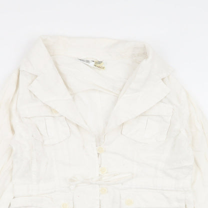 Close-up detail of E Studios women’s ivory jacket, size M, button